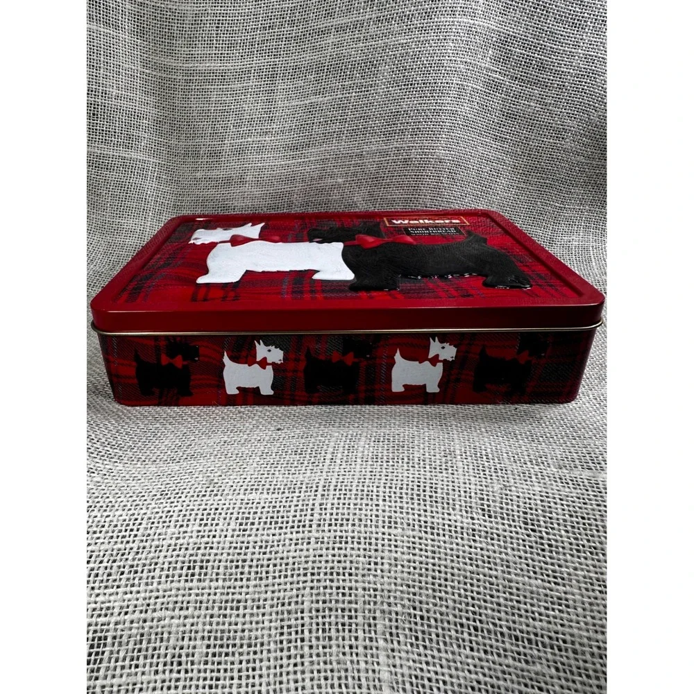 Walkers Shortbread Scottie Dog Tin Red Tartan Plaid Embossed Metal‎ Collectible